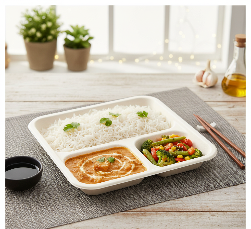 3 Compartment Square Plates